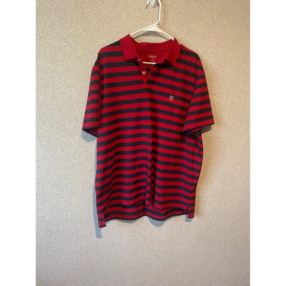 Chaps Golf Polo Shirt XL Red Black Striped Short‎ Sleeve Classic Fit